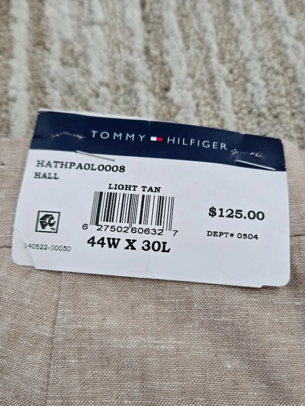 NWT Tommy Hilfiger Linen Blend Trouser Pants Mens Light Tan Flat Front 44W 30L